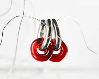 Earrings Organic Circle granat red