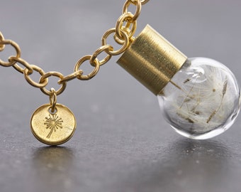 Bracelet mini glass ball with pendant dandelion engraving | real borosilicate glass | gift