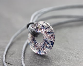 Ash jewelry necklace Circle mini ashes blue violet - memory of deceased pet - urn - glass