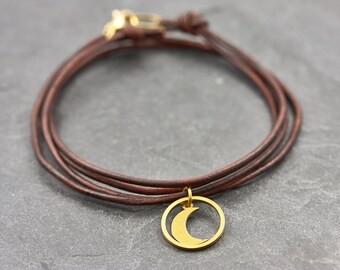 Bracelet Moon Gift personalized gifts for her Leather Bracelet Moon Circle
