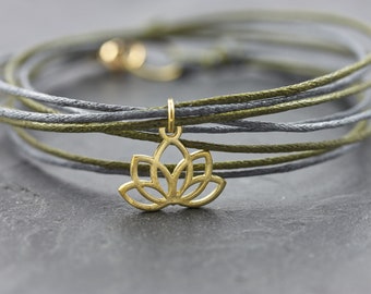 Lotus Armband Yoga Meditation Geschenk Wickelarmband Sommer Blüte Baumwolle Messing Vegan - Damen