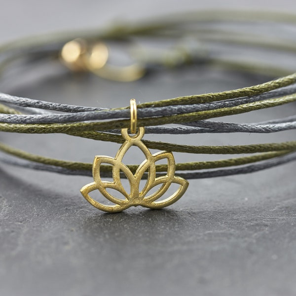 cadeau de fête des mères Bracelet Lotus Yoga Méditation Cadeau Wrap Bracelet Summer Blossom Coton Laiton Vegan - Femmes