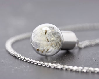 MINI bead cap silver colored minimal chain stainless steel long | real dandelion & borosilicate glass |