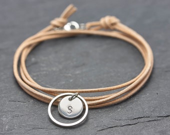 Leather bracelet engraving Circle stainless steel personalized wrap bracelet women personalized gifts with card