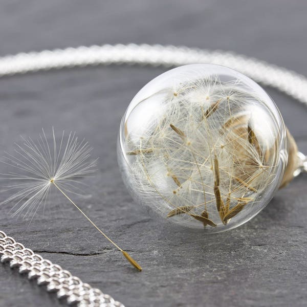 Beste Freundin Geschenk Kette silber echte Pusteblume Löwenzahn Kork lange Halskette KLAPPERGLAS