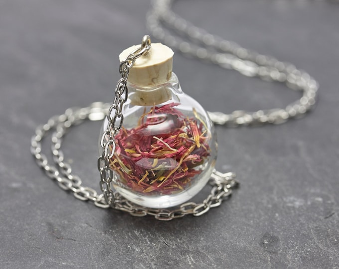 Featured listing image: Cornflower Love Ball Chain - with real flower petals purple - stainless steel