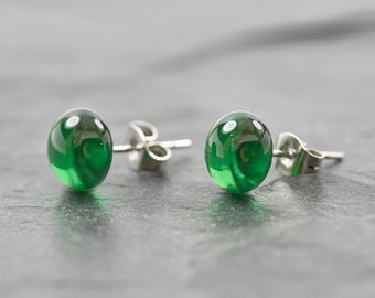 Studs stainless steel green - glass earrings minimalist summer