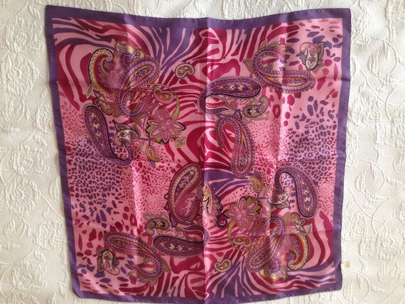 Italian Silk Square Scarf--Lilac, violet paisley … - image 1