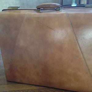 Vintage Leather Camel Suitcase, 1940s-50s image 2