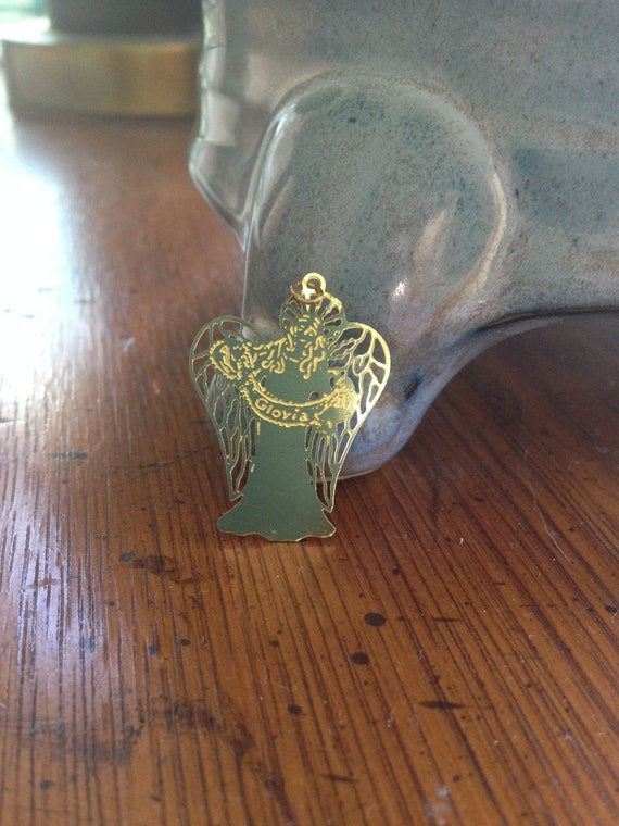 Gloria Winged Angel Vintage Gold tone Pendant Del… - image 3