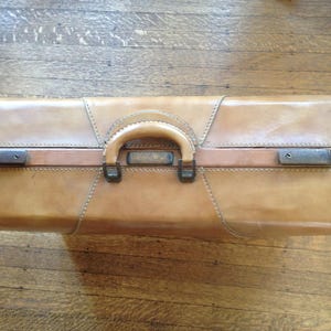 Vintage Leather Camel Suitcase, 1940s-50s image 3