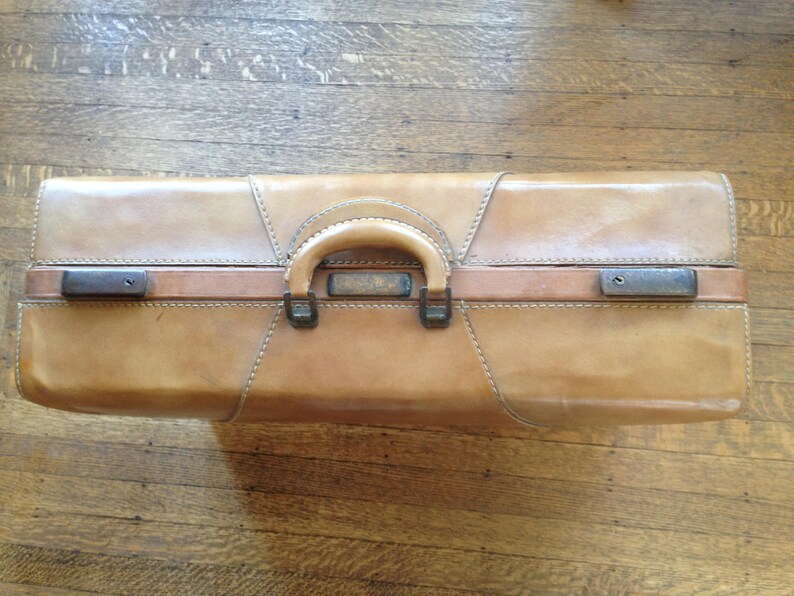 Vintage Leather Camel Suitcase, 1940s-50s image 3