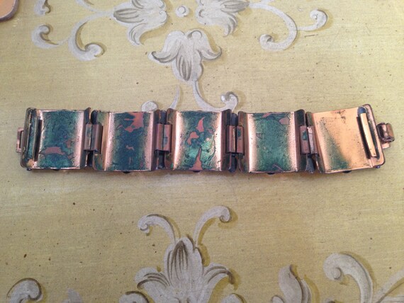 Mid-Century Comedy and Tragedy Copper Bracelet: - image 2