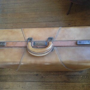 Vintage Leather Camel Suitcase, 1940s-50s image 10