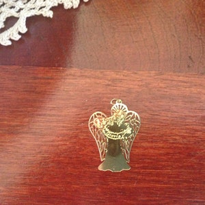 Gloria Winged Angel Vintage Gold tone Pendant Delicate Angel Memorial pendant