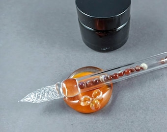 Hollow Glass Dip Pen Set with Marbles, Pen Pillow and Optional Ink, Handcrafted Writing Instrument