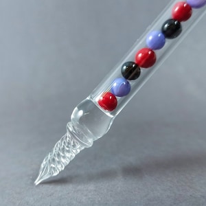 Hollow Glass Dip Pen with Mini Marbles, Handblown Dip In Pen, Pen Pillow and Bottle of Ink, Glass Art Pen, Calligraphy Pen, Collectible Pen