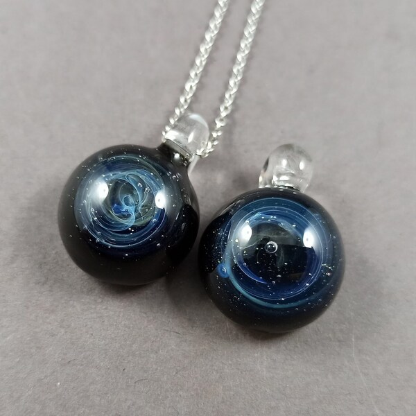 Tiny Glass Galaxy Pendant, Silver fumed Borosilicate Galaxy Pendant, Minimalist Handmade Glass Galaxy Pendant, Galaxy Jewelry, Tiny Space