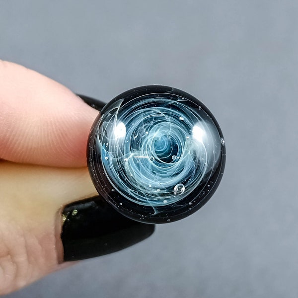 Handmade Silver-Fumed Galaxy Glass Ring with Stainless Steel Band, Unique Borosilicate Glass Artistry, Hypoallergenic Jewelry
