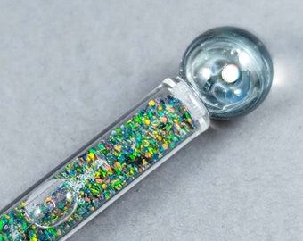 Glas Dip Pen gefüllt mit crushed Opal und einer Galaxy Marble auf die Oberseite, Stiftkissen und Flasche Tinte, Glas Kalligraphie Stift, Blau Glas Dip Pen