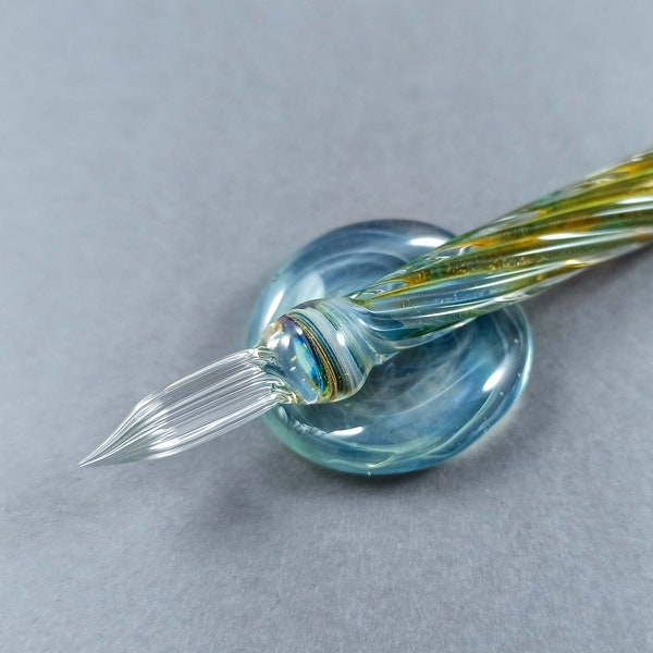 Silver Fumed Glass Dip Pen, Pen Pillow and Bottle of Ink, Glass Art Pen, Glass Calligraphy Pen, Functional Art, Gift for Writers