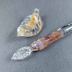 Colorful Borosilicate Glass Dip Pen with Leaf Pen Rest and Optional Ink - Handcrafted Writing Instrument