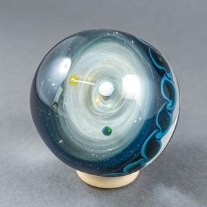 Double Sided Galaxy Marble, With Floating Opal Planets, Silver Fumed Galaxy Marble, Borosilicate Marble with an Opal, Astronomy Glass Marble