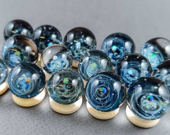 Mini Silver Fumed Glass Galaxy Marble, With A Floating Opal Planet, Tiny Glass Galaxy Marble, Borosilicate Marble with an Opal