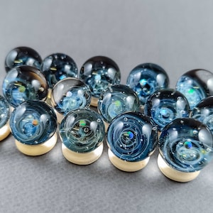 Mini Silver Fumed Glass Galaxy Marble, With A Floating Opal Planet, Tiny Glass Galaxy Marble, Borosilicate Marble with an Opal