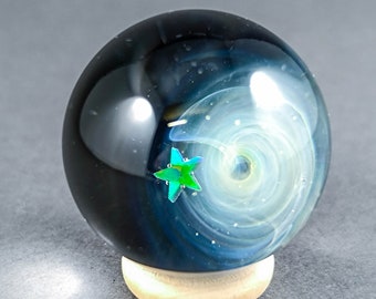 Silver Fumed Glass Galaxy Marble, With A Floating Opal Star and Backside Decoration, Space Marble with an Opal, Astronomy Glass Marble