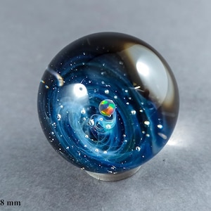 Silver Fumed Glass Galaxy Marble, With A Floating Opal Planet, Glass Galaxy Marble, Borosilicate Marble with an Opal, Astronomy Glass Marble