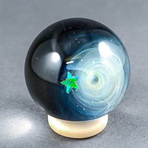 Silver Fumed Glass Galaxy Marble, With A Floating Opal Star and Backside Decoration, Space Marble with an Opal, Astronomy Glass Marble