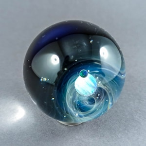 Silver Fumed Glass Galaxy Marble, With Two Colorful Opals and Decorated Back Side, Heady Starry Space Marble, Large Galaxy Marble with Opal