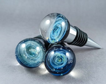 Galaxy Marble Wine Bottle Stopper / Heady Glass Barware / Handmade Glass Cork Topper / Unique Bar Accessories / Handcrafted Wine Stopper