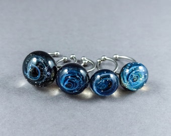 Handblown Tiny Glass Galaxy Ring, Silver Fumed Galaxy Ring, Lampwork Space Ring, Jewelry For Geeks, Minimalist Galaxy Ring, Space Jewelry