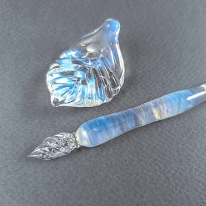 Ghost White Glass Dip Pen, Pen Pillow and Bottle of Ink, Glass Art Pen, Glass Calligraphy Pen, Functional Art, Gift for Writers