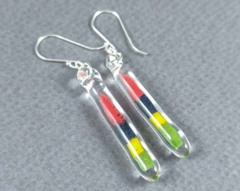 Handmade glass colorful earrings, dangle drop earrings with sterling silver hooks, Colorful lampwork earrings