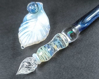 Weltraum-Themen-Tauchstift mit Opal, Stiftkissen und Tintenflasche, Kunststift aus Glas, Kalligraphiestift aus Glas, funktionale Kunst, Geschenk für Schriftsteller