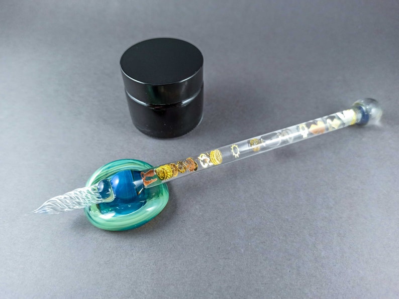 Glass Dip Pen Filled With Floating Cog and Gears, Dip Pen With Galaxy ...