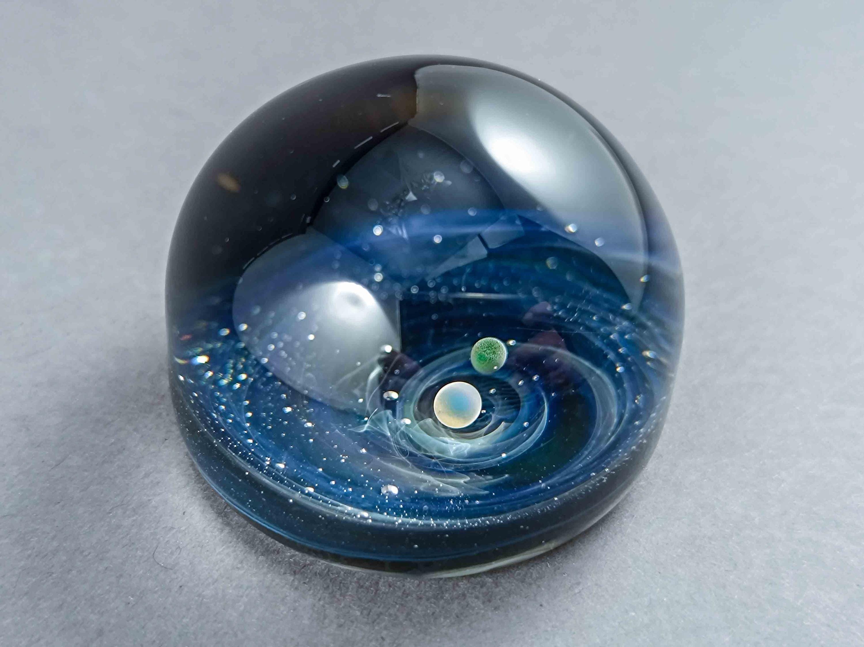 Planet Paperweights Handcrafted Fine Silver-fumed Galaxy Paperweight With Floating Opal ...