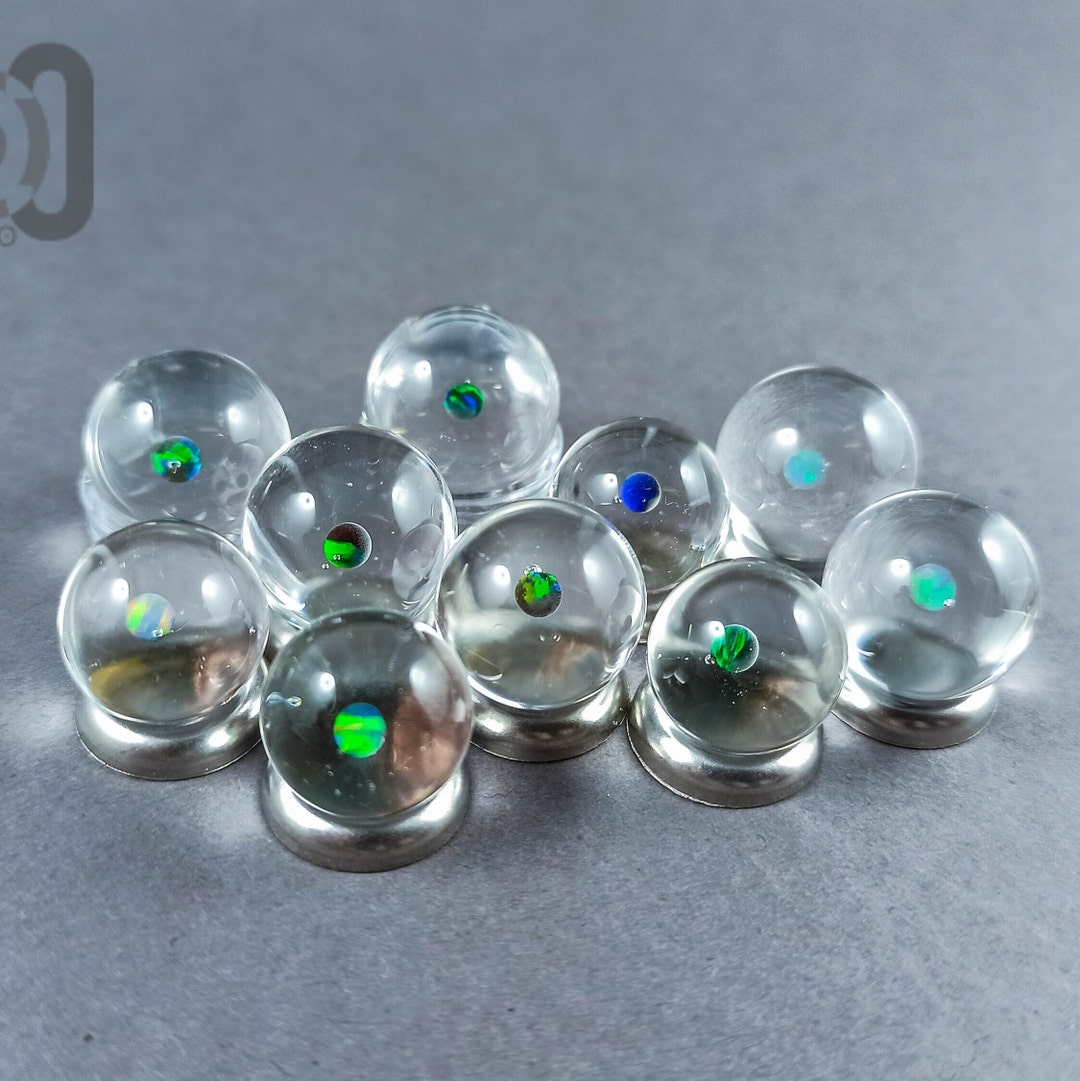 Tiny Clear Glass Marbles With Opals, Handmade Mystical Marble