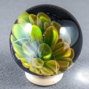 Handblown Glass Marble with Gold & Silver Fumed Implosion Flower, Borosilicate Art Sphere, Unique Floral Glass Collectible