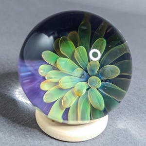 Gold & Silver Fumed Implosion Marble, Borosilicate Art Sphere, Unique Floral Glass Collectible