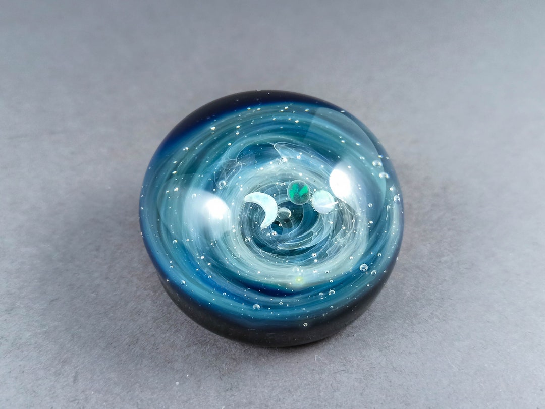 Planet Paperweights Silver Fumed Galaxy Paperweight, With Floating Opal Planets, Large ...