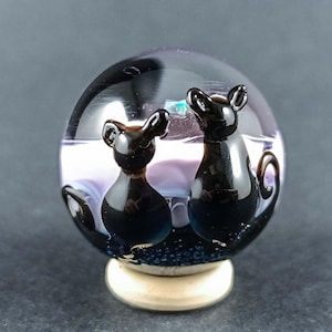 Handmade Glass Marble with Cat Decoration and Star Opal, Gothic Glass Marble, Heady Glass Borosilicate Marble, Heady Marble with Kittens