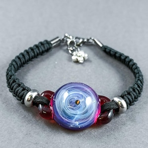 Silver Fumed Glass Galaxy Bracelet, Borosilicate Glass Bracelet, Handblown Starry Sparkling Galaxy Jewelry, Macrame Galaxy Bracelet