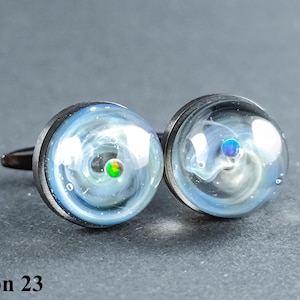 Handblown galaxy cuff links with opals, Handmade glass galaxy cuff links, Silver fumed borosilicate galaxies for men, Galaxy cuff link gift