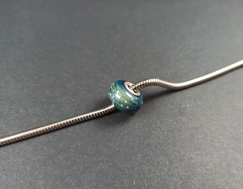 Fine Silver Decorated Galaxy Bead European Style Large Hole Glass Bead Sterling Silver Core Glass Galaxy Bead Fits European DIY Bracelet
