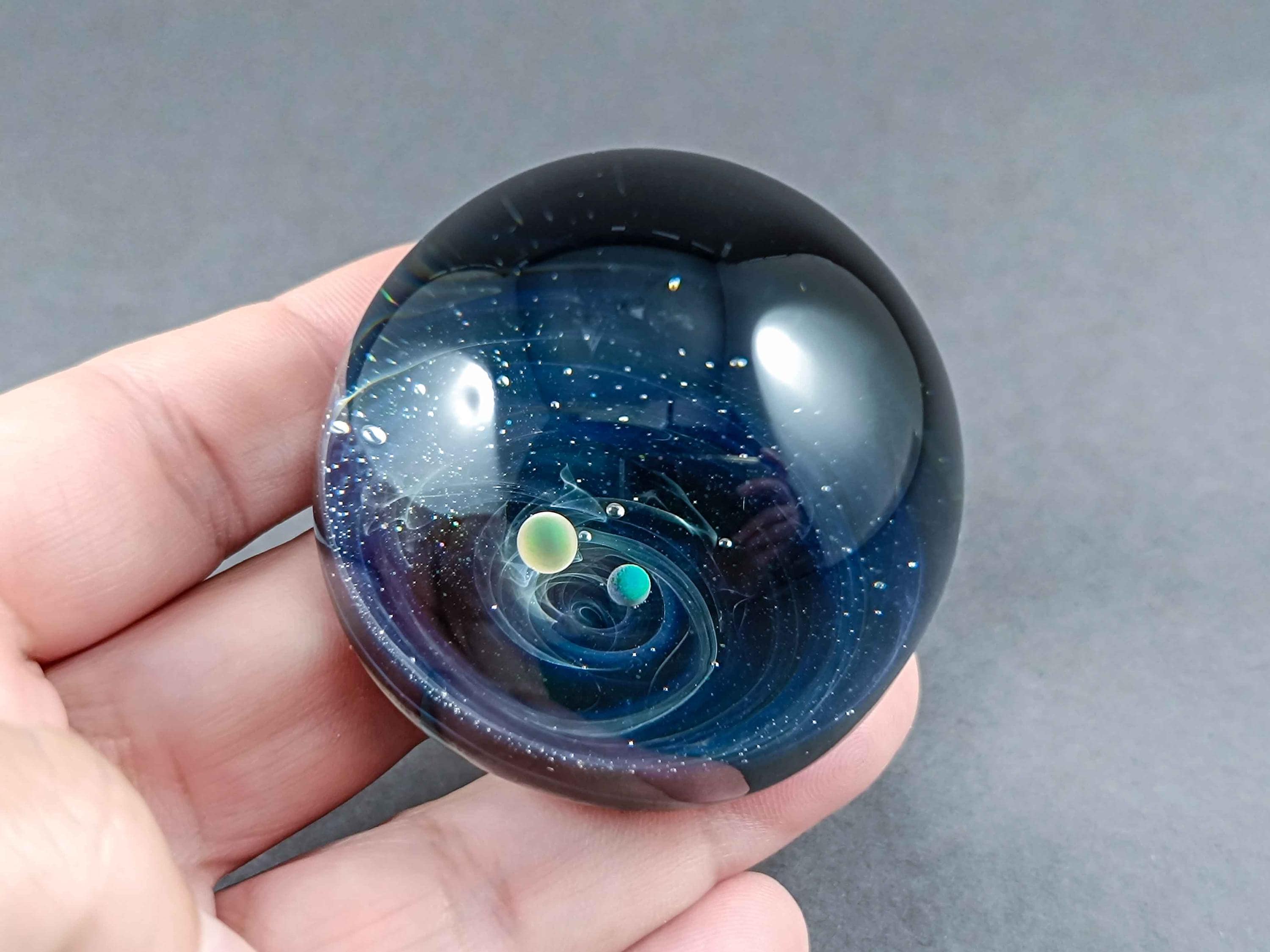 Planet Paperweights Handcrafted Fine Silver-fumed Galaxy Paperweight With Floating Opal ...