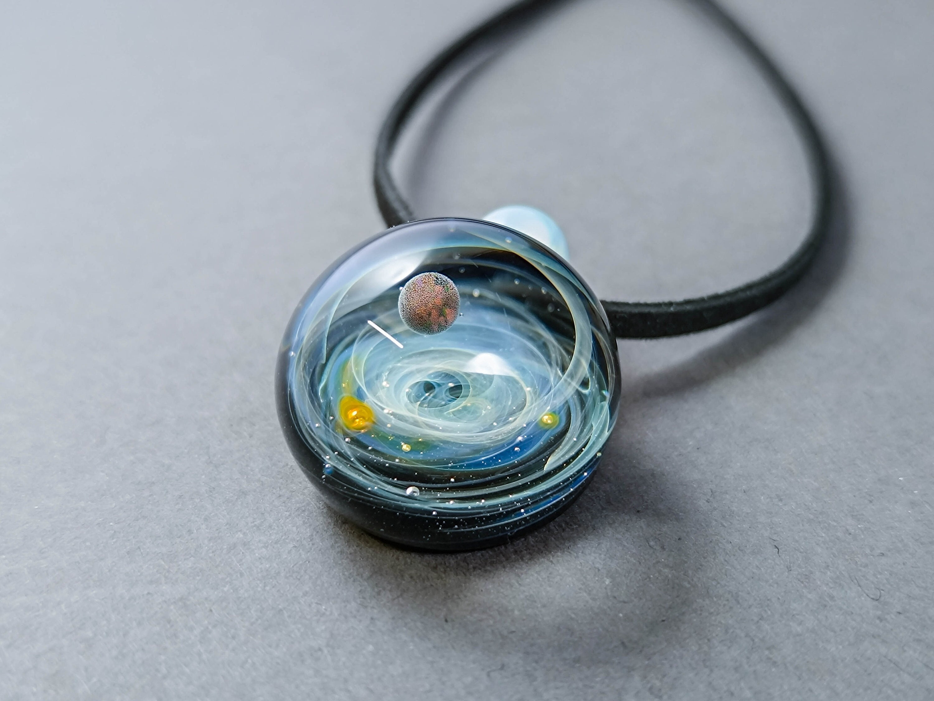 Heady Glass Galaxy Pendant With Opal Planet, Starry Galaxy Pendant